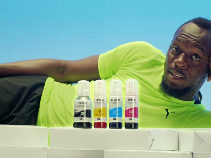 Still from an Epson EcoTank ad showing its ink bottles