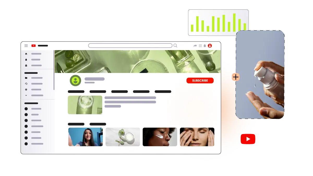 Illustration of a managed YouTube channel homepage with organized videos and playlists