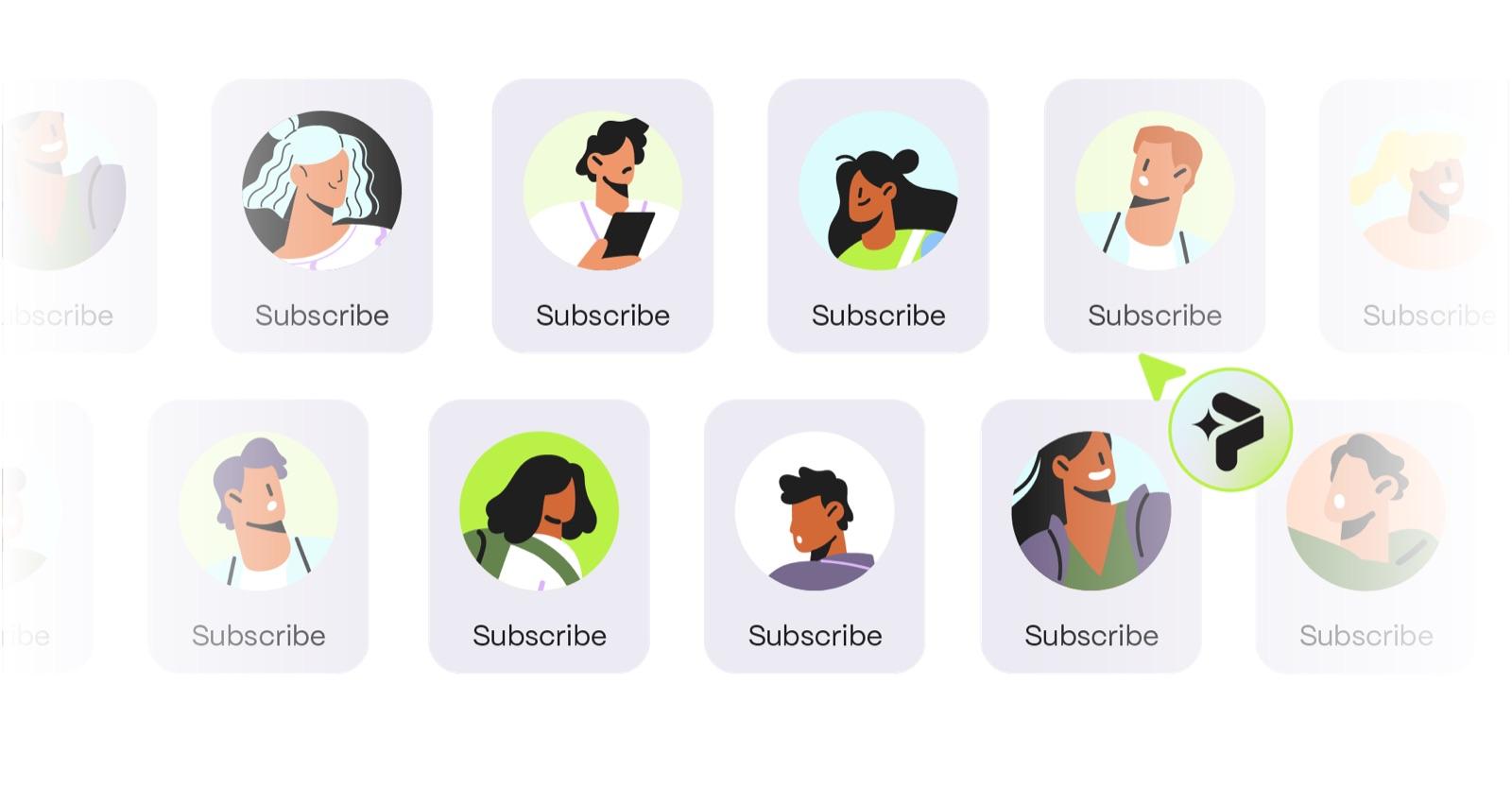 Grid of YouTube channels being selected by Pixie