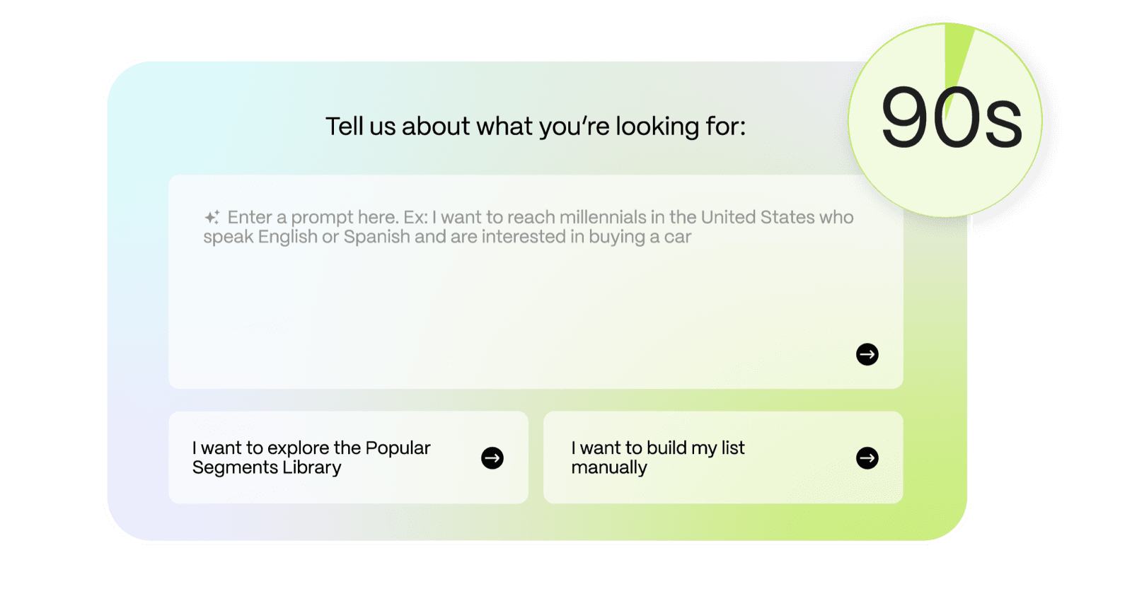 Pixie prompt screen where a campaign brief is entered, with a 90-second timer