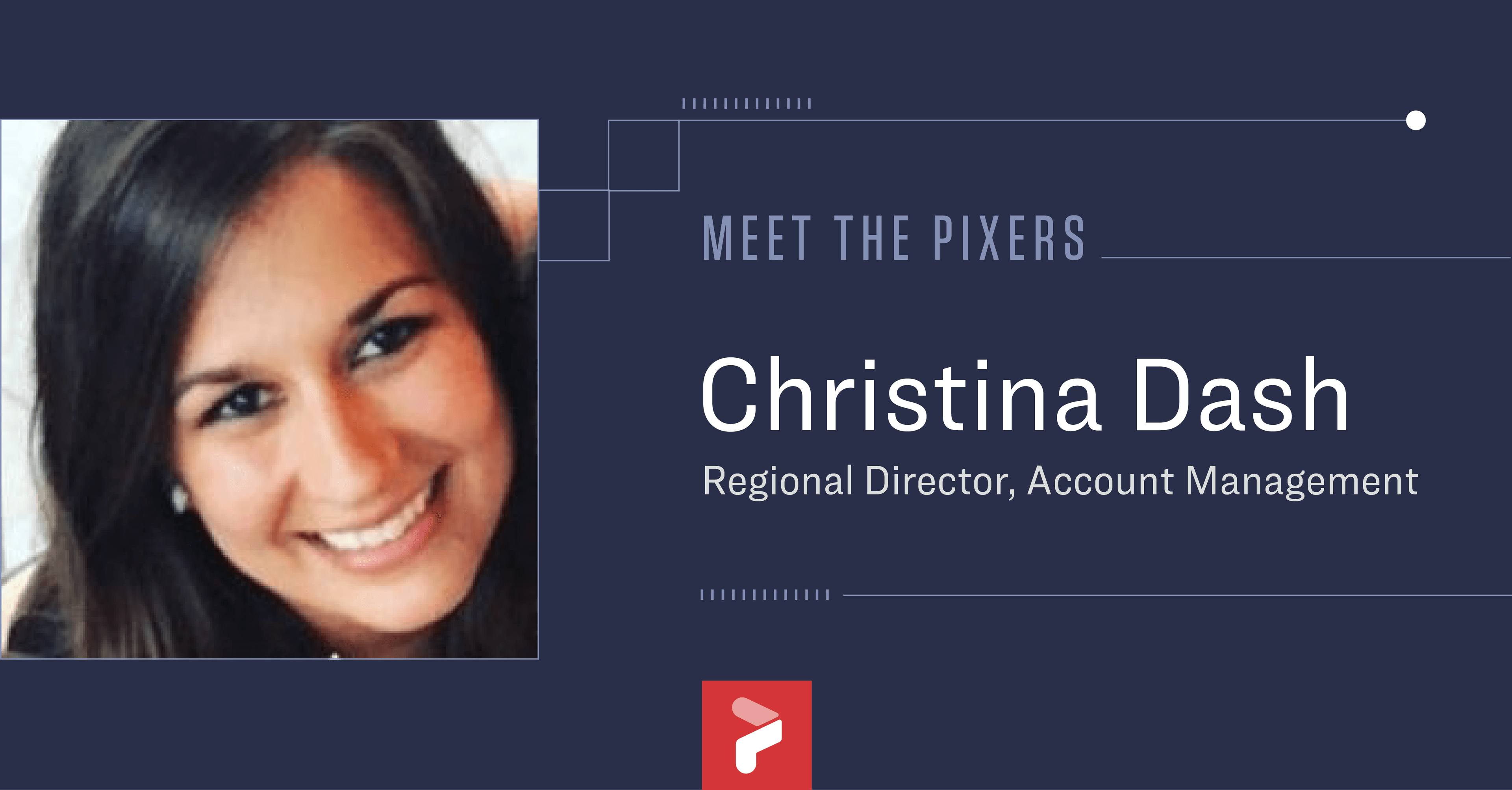 Graphic with a photo of Christina on the left and some text on the right