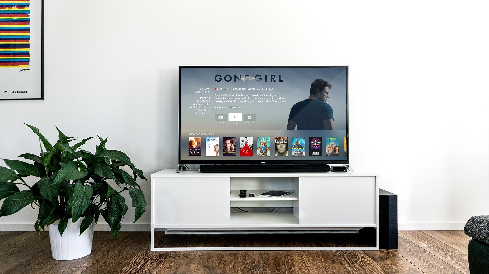A connected TV displaying a popular film.